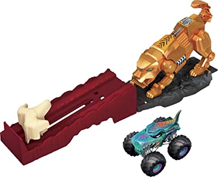 Hot Wheels Monster Trucks Sabretooth Showdown Hero Playset with 1:64 Scale Die-cast Mega Wrex Vehicle & Launcher, Gift for Kids Ages 3 to 8 Years Old