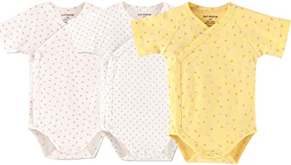 Baby Boys Girls Short Sleeves Kimono Onsies Cotton Baby Side-Button Bodysuit Pack of Cardigan Onsies for Infants