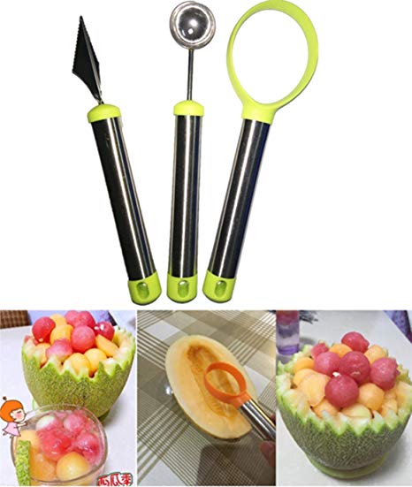Fruit Carving Knife, Melon Baller and Fruit Scoop Set for Dig Pulp Separator By Garloy(Pack of 3)