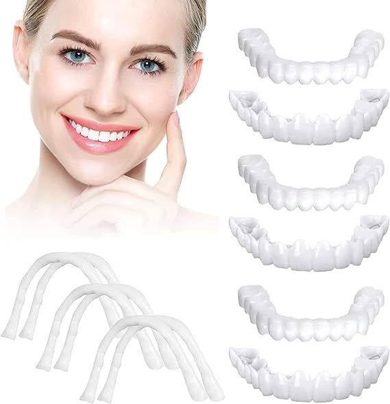 Fake Teeth, 6PCS Temporary Fake Teeth for Women and Men, Nature and Comfortable Veneers to Regain Confident Smile