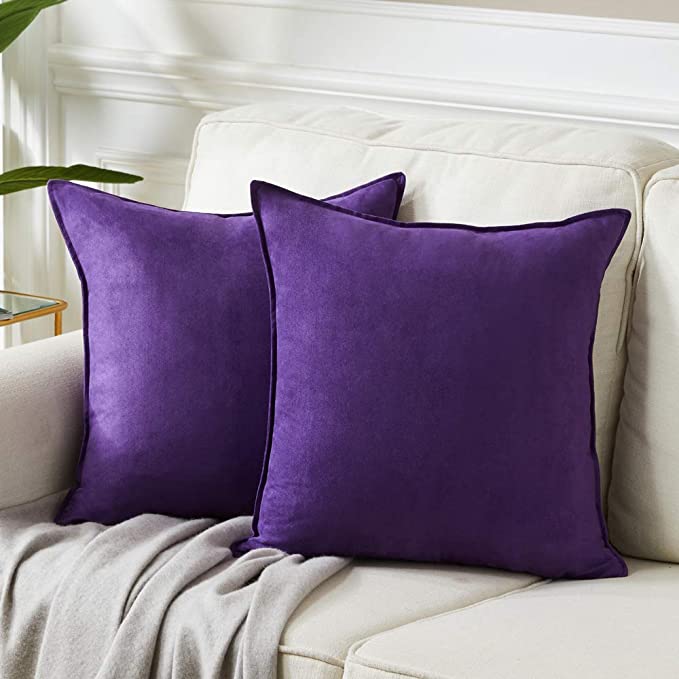 Fancy Homi 2 Packs Premium Faux Suede Decorative Throw Pillow Covers, Super Soft Square Pillow Case,Solid Cushion Cover for Couch/Sofa/Bedroom (16"x 16",Set of 2, Purple)