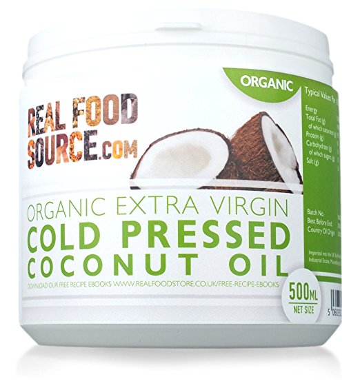 RealFoodSource Certified Organic Extra Virgin Cold Pressed Coconut Oil 500ml/~460g Tub