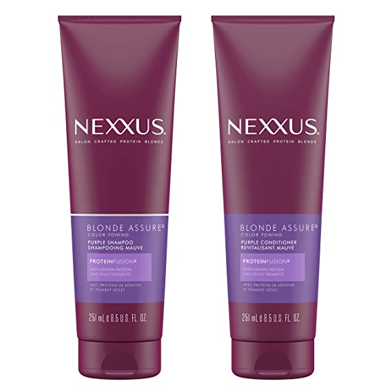 Nexxus Purple Shampoo and Conditioner For Blonde Hair Blonde Assure Keratin Protein 2 Count