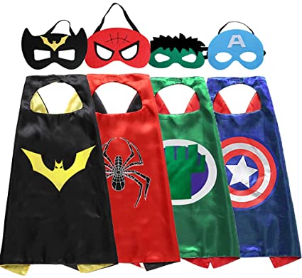 Zaleny Superhero Kids Dress up Costumes 4 Satin Capes 4 Felt Masks Super Hero Themed Party Supplies