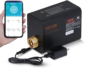 VEVOR WI-FI Smart Water Monitor and Automatic Shutoff Detector, Water Leak Detector for 3/4" NPT Diameter Pipe, 2.0-4000 L/H Measure Range with App Alerts