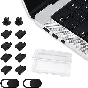 10PCS Dust Cover Port Plugs for MacBook Air 13" M2 M1 /MacBook Air 15.3" /MacBook Pro 13" M2 M1 /MacBook Pro 14" 16" M3 M2 M1, Dust Plug for USB C Thunderbolt,3.5mm Headphone & 2PCS Webcam Cover Slide