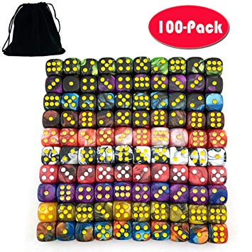 Smartdealspro 100-Pack Two Color 12mm Round Angle Six Sided Dice Die with Free Pouch for Tenzi, Farkle, Yahtzee, Bunco or Teaching Math