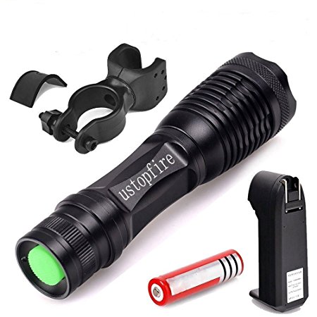 ustopfire 1200 Lumen Tactical Flashlight Torch, E6 High-Powered LED Flash Light- 18650 Battery and Charger Included, Rechargeable Tac Light, Water Resistant Handheld Flashlight, Zoomable and 5 Modes
