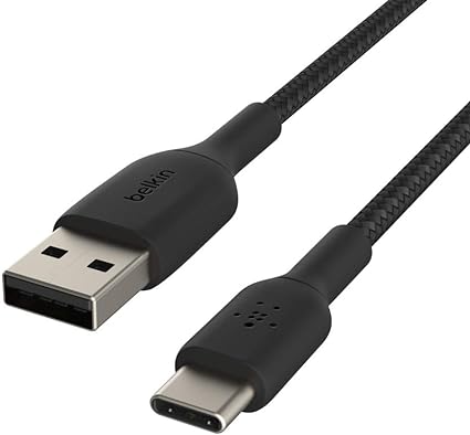 Belkin CAB002bt0MBK Braided USB-C Cable (Boost Charge USB-C to USB Cable, USB Type-C Cable for Note10, S10, Pixel 4, iPad Pro, Nintendo Switch and More), 15CM, Black