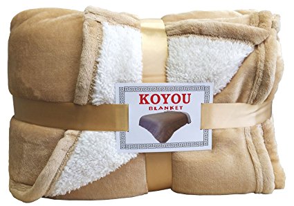 KOYOU Super Soft Light Brown Plush Sherpa Borrego Blanket Throw Queen or Full Size Bed