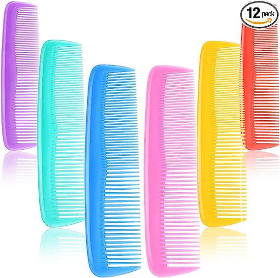 Yorgewd 12 Pieces Hair Combs Set for Women Men 5 Inch Pocket Fine Tooth Hair Comb Unbreakable Plastic , 6 Assorted Colour (12 Pieces)