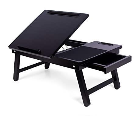 BirdRock Home Multi-Tasking Laptop Bed Tray with Storage Drawer - Lap Desk Table for Sitting or Standing - Bed Couch Chair Sofa Lap Tray - Work from Home - Homework Student Table - Espresso