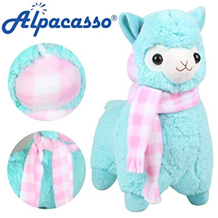 Alpacasso 17'' Blue Plush Alpaca, Cute Stuffed Animals Toys.(Scarf and Earmuff)