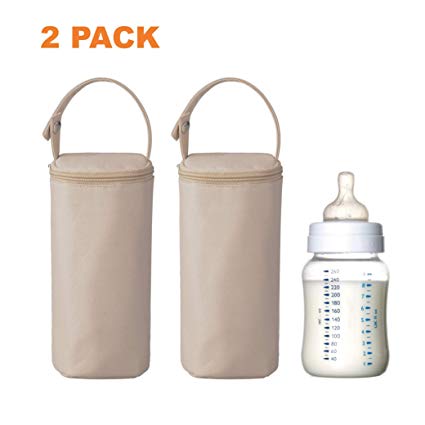Bellotte Insulated Baby Bottle Bags (2 Pack) - Travel Carrier, Holder,Tote,Portable Breastmilk Storage (Beige)