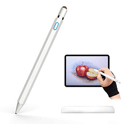 [2nd Gen] Stylus Pen with Glove, Homagical 1.5mm Fine Point Active Stylus Pen Rechargeable Capacitive Stylus for Touch Screen Devices, Ideal for Drawing and Writing (White)