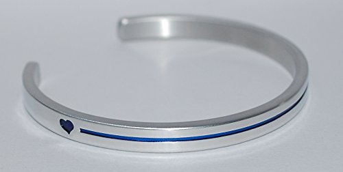 Thin Blue Line with Blue Hearts |:| Engraved Handmade Jewelry Bracelet Silver Color