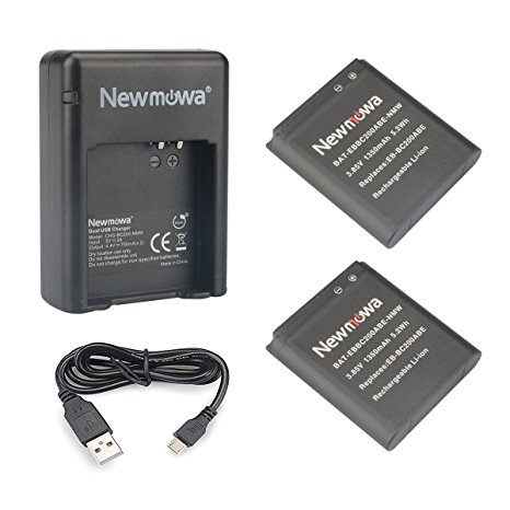 Newmowa Replacement Battery (2-Pack) and Dual USB Charger for Samsung EB-BC200ABE and Samsung Gear 360 Degree Spherical Camera,SM-C200