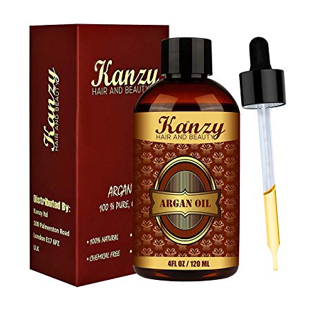 KANZY Organic Moroccan Argan Oil 100% Pure Cold Pressed Natural Oil for Face, Hair, Skin & Nails, Men & Women (4 oz)