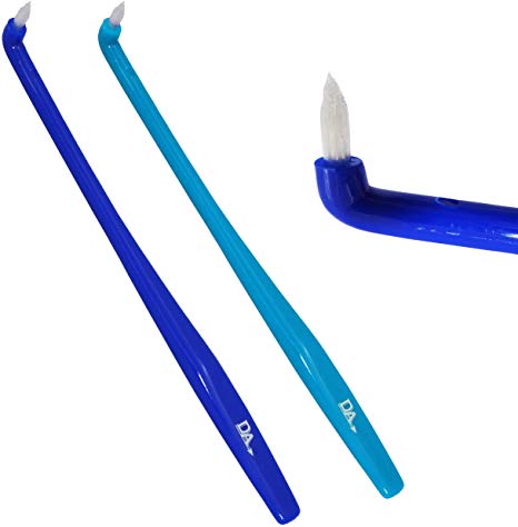 2 x Slim Interspace Toothbrush ~ Blue Brushes for Orthodontic Braces & Bridges