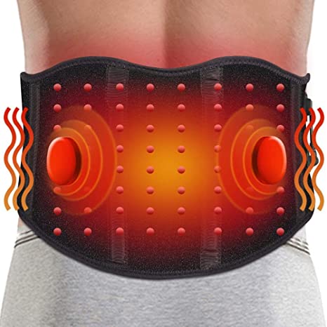 ARRIS Heated Back Massage Wrap, Electric Heating Waist Belt W/Vibration Massager for Lower Back Lumbar Waist Abdominal Stomach Spine Pain Relief - 7.4V 4200mAh Battery Powered Heat Therapy L/XL