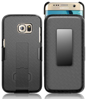 Galaxy S7 Edge Case E LV - Belt Swivel Clip  Kickstand - Dual Layer Armor Holster Defender Full Body Protective Case Cover for Samsung Galaxy S7 Edge - BLACK