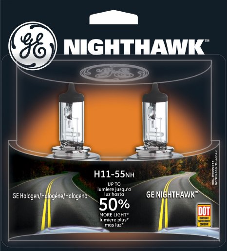 GE H11-55NH/BP2 Nighthawk Automotive Replacement Bulb, (Pack of 2)