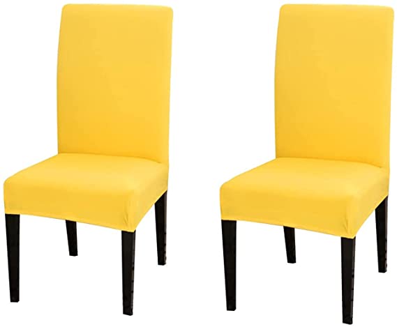Chickwin Chair Covers for Dining Chair 2/4/6/10PCS, Gray High Back Stretch Chair Cover for Hotel Dining Room Party Spandex Removable Washable Chair Cover Slipcovers (2 PCS,Yellow)