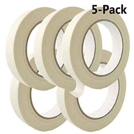 5 Pack 0.75'' Masking Tape White, Each 55 Yard Roll General Purpose Masking Tape for Home and Office, Used for Painting, Packing and More