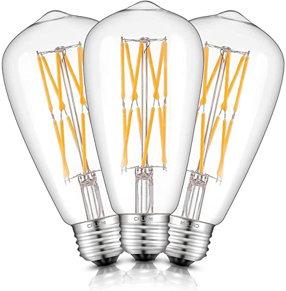 CRLight 12W Dimmable LED Edison Bulb 120W Equivalent 1200LM, 2700K Warm White E26 Medium Base, Antique ST64 Clear Glass LED Double-layer Spiral Filament Bulbs, Smooth Dimming Version, 3 Pack