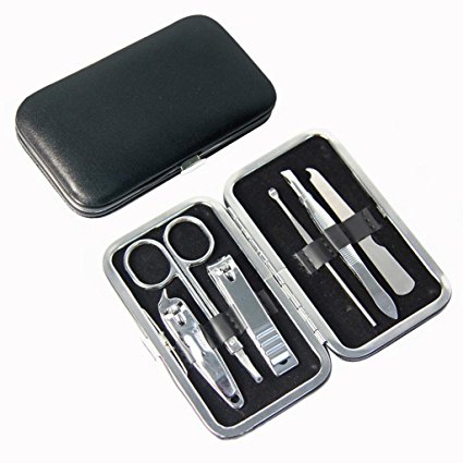 LOUISE MAELYS Retro Stainless Steel 6pcs Manicure Pedicure Set with PU Leather Case Black