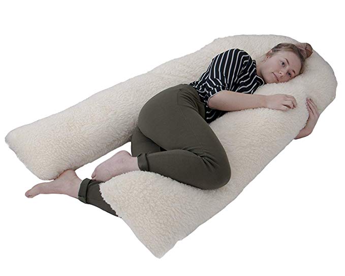 Bedding Direct UK Full Body U Shaped Pillow Pregnancy & Maternity Support with Teddy Bear Fleece Pillowcase