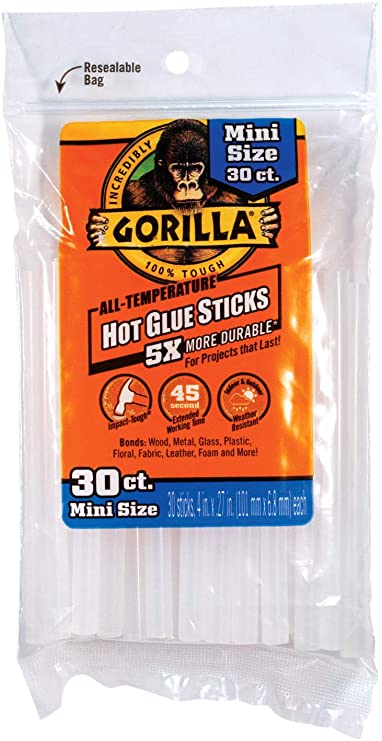 Gorilla 3023003 Hot Glue Sticks 4 In. Mini Size, 30Count