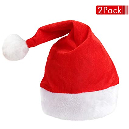 Hootech 2 Pack Santa Hat, Traditional Winter Warm Plush Christmas Hat Red Christmas Hat, Christmas Party Supplies