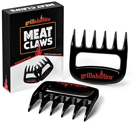 Grillaholics Meat Claws - Best Bear Claw Pulled Pork Meat Shredders in BBQ Grill Accessories - FREE Bonus - Dishwasher Safe - Premium Quality Grilling Handler Carving Fork - Set of 2 (Black)