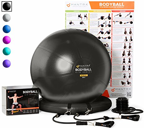 Mantra Sports Exercise Ball - Home Gym Fitness System – 65cm & 75cm Balance Ball With Stability Base - Resistance Bands - A1 Workout Guide - Pump - Ideal for Chair, Physio, Yoga, Pilates - Men & Women