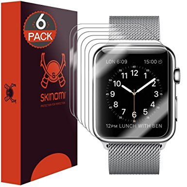 Apple Watch 38mm (Series 1/Series 2) Screen Protector [Newly Revised] [6-PACK] Skinomi TechSkin Full Coverage Screen Protector for Apple Watch 38mm Clear HD Anti-Scratch Anti-Bubble Film