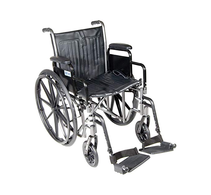 Drive Medical Silver Sport 2 Wheelchair with Various Arms Styles and Front Rigging Options, Black, 20 Inch