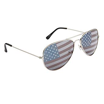 American Flag Aviator Sunglasses with Silver Frames