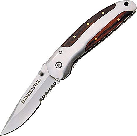 Winchester 22-01335 3-Inch Folder S/E Clip Wood Inlay Pocket Knife