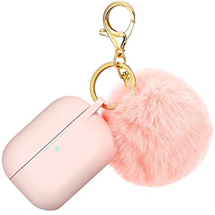 ESR Upgraded Protective Cover for AirPods Pro Case 2019, Bounce Carrying Case for AirPods Pro Charging Case with Fur Pom-Pom Keychain, Shock-Absorbing Silicone Case Skin Visible Front LED, Pink