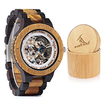 BOBO BIRD Mens Wooden Mechanical Watches Luxury Lightweight Large Size Watch for Men with Gife Box