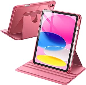 JETech Rotating Case for iPad 10 (10.9-Inch, 2022 Model, 10th Generation) with Pencil Holder, 360 Degree Rotation Protective Stand Cover Clear Back, Auto Wake/Sleep (Pink)