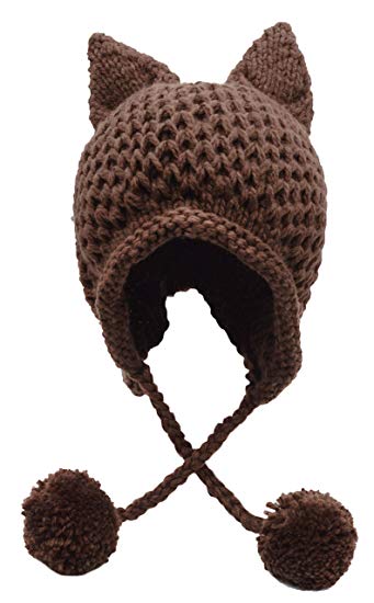 Bellady Winter Cute Cat Ears Knit Hat Ear Flap Crochet Beanie Hat