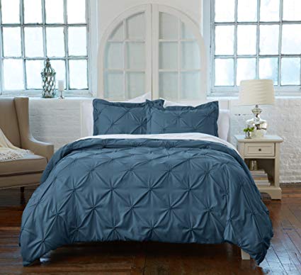 Great Bay Home Signature Pinch Pleated Pintuck Duvet Cover with Button Closure. Luxuriously Soft 100% Brushed Microfiber with Textured Pintuck Pleats and Corner Ties (King, Soft Teal)
