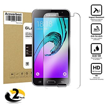 Galaxy J3(2016) Tempered Glass Screen Protector [2-Pack], Acoverbest Screen Protector [3D Touch Compatible], HD Anti-Fingerprint Bubble Free Scratch Proof Screen Protector for Samsung Galaxy J3(2016)