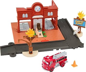Disney and Pixar Cars on the Road Toys, Red's Fire Station Playset with Die-Cast Fire Truck & Kid-Activated Action