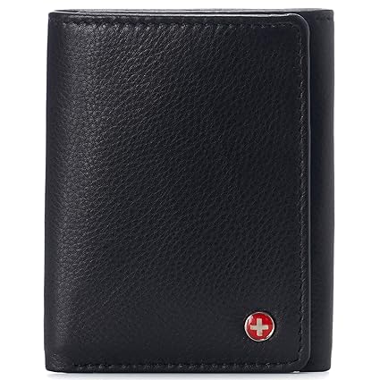 Alpine Swiss Mens Leon Trifold Wallet RFID Safe York Collection Soft Nappa Black