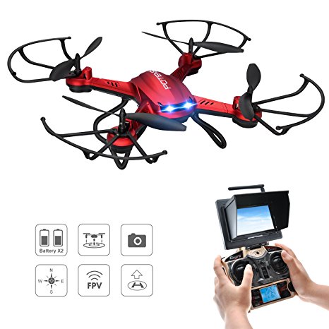 Drone with Camera, Potensic F181DH Drone Quadcopter RTF Altitude Hold UFO with Newest Hover Function,2MP Camera& 5.8Ghz FPV LCD Screen Monitor(Red)