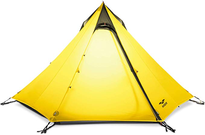MIER 2-3 Person Ultralight Outdoor Camping Tent Waterproof Backpacking Pyramid Tent, 3 Season Quick Setup Teepee Tent (Trekking Pole is NOT Included)