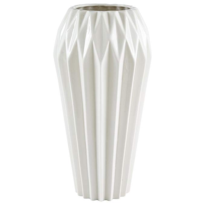 Rivet Modern Angled Stoneware Vase, 11.9"H, White